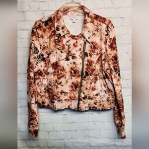 LuLaRoe Presley Moto Floral Bomber Jacket - Pink and Brown NWT